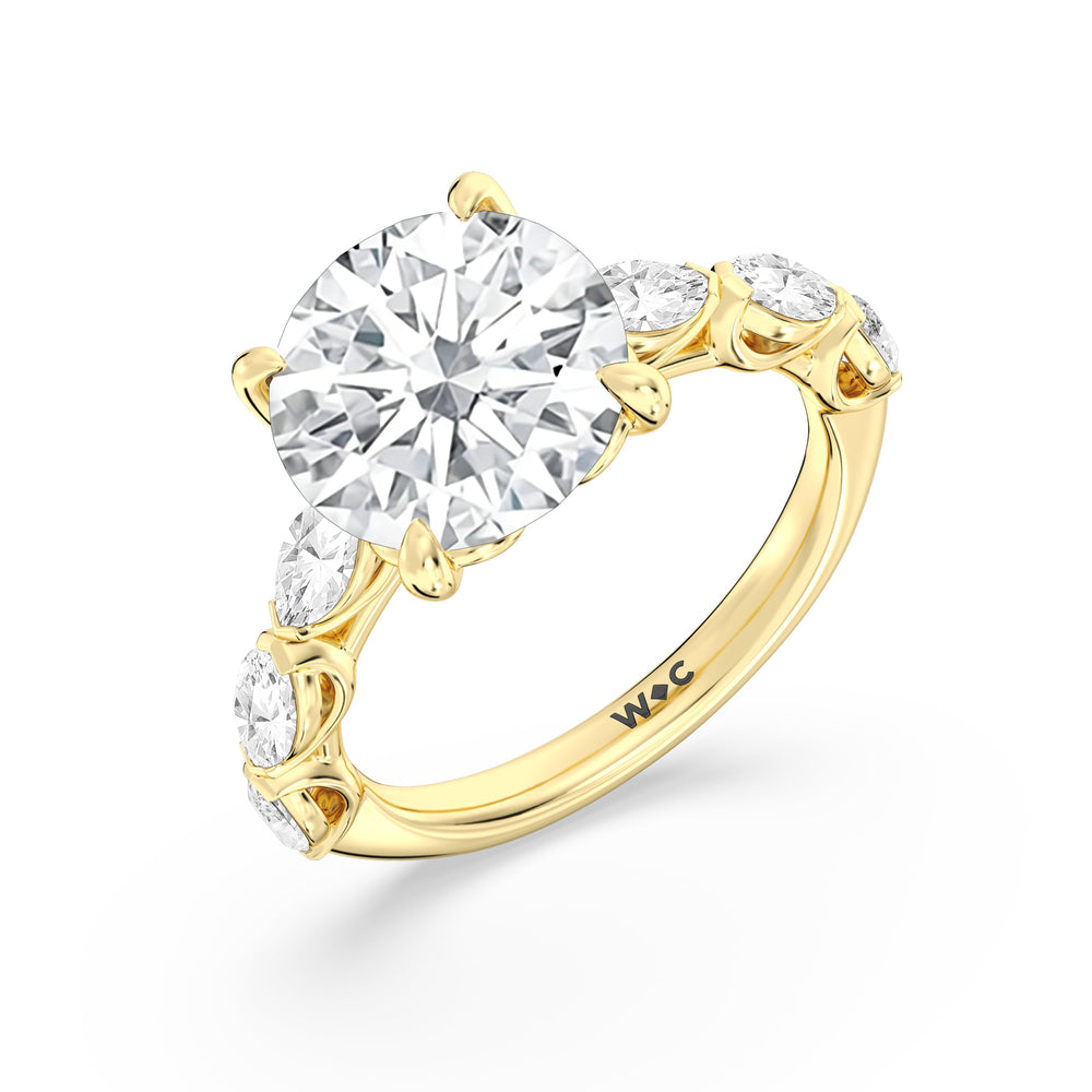 Elegance Marquise Accent Studded Engagement Ring with Round Cut Diamond in 14KT Yellow Gold view 5
