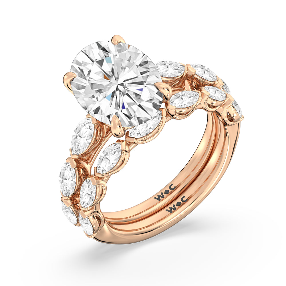 Elegance Marquise Accent Studded Diamond Wedding Band with 18KT Rose Gold Cut Diamond in 14KT Rose Gold view 3
