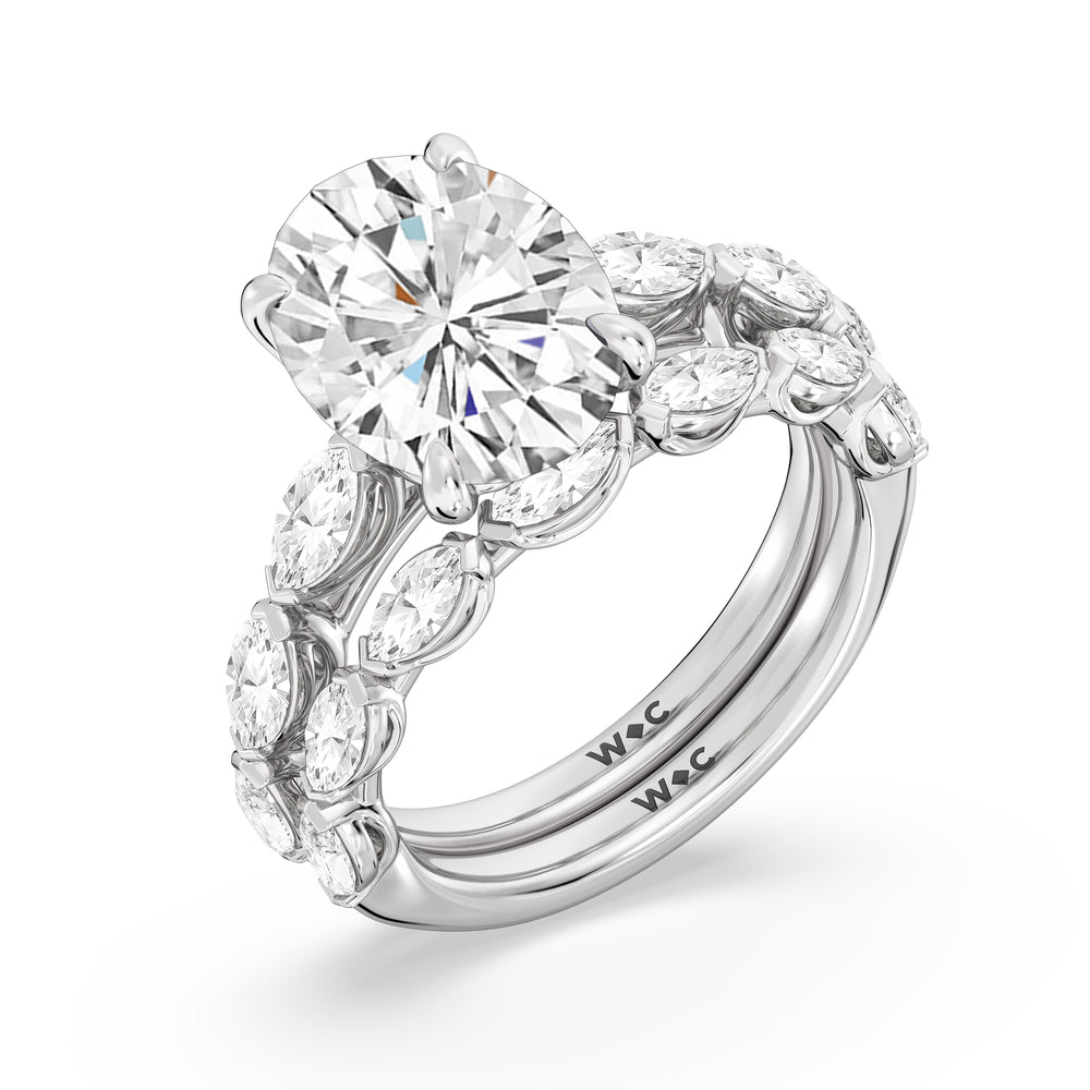 Elegance Marquise Accent Studded Diamond Wedding Band with Platinum Cut Diamond in 14KT Platinum view 3
