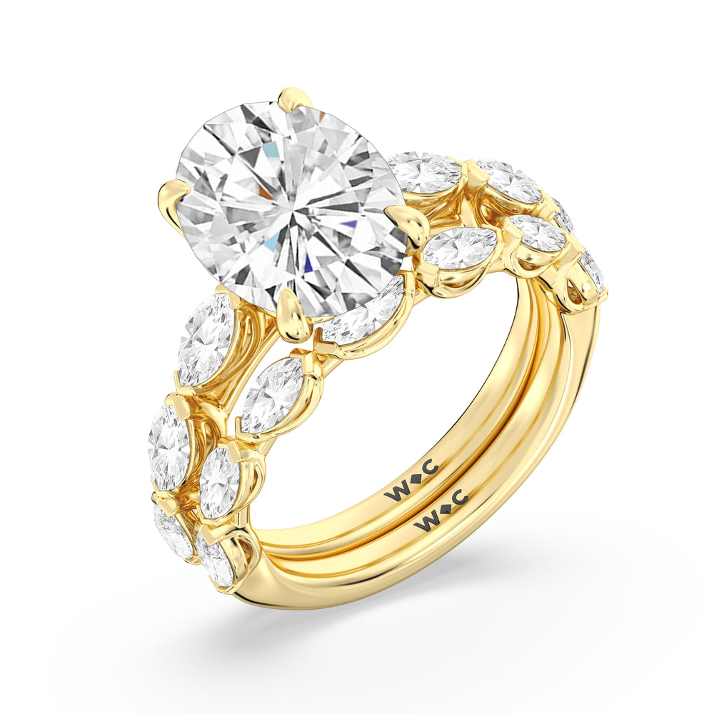 Elegance Marquise Accent Studded Diamond Wedding Band with 18KT Yellow Gold Cut Diamond in 14KT Yellow Gold view 3
