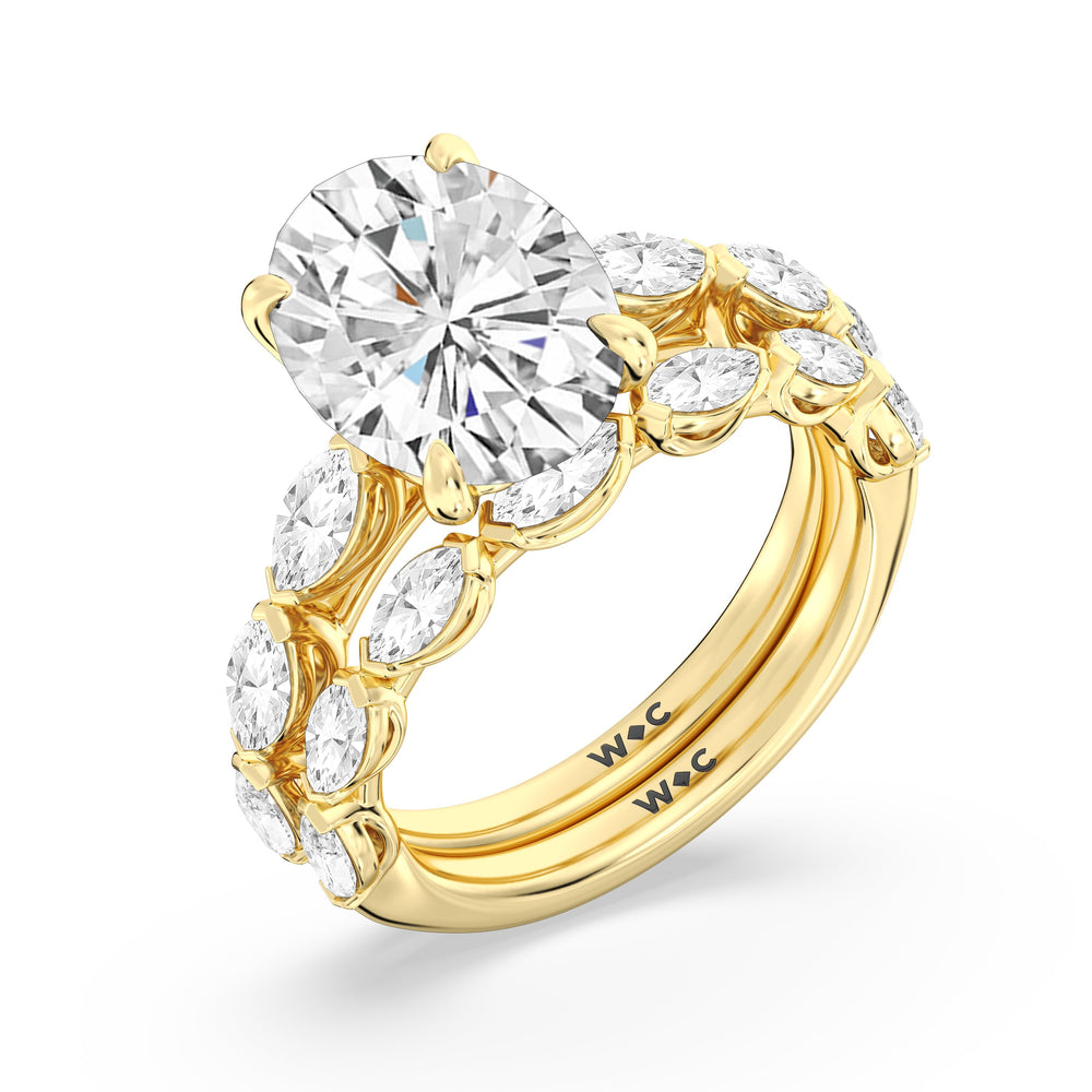 Elegance Marquise Accent Studded Engagement Ring with Oval Cut Diamond in 14KT Yellow Gold view 6
