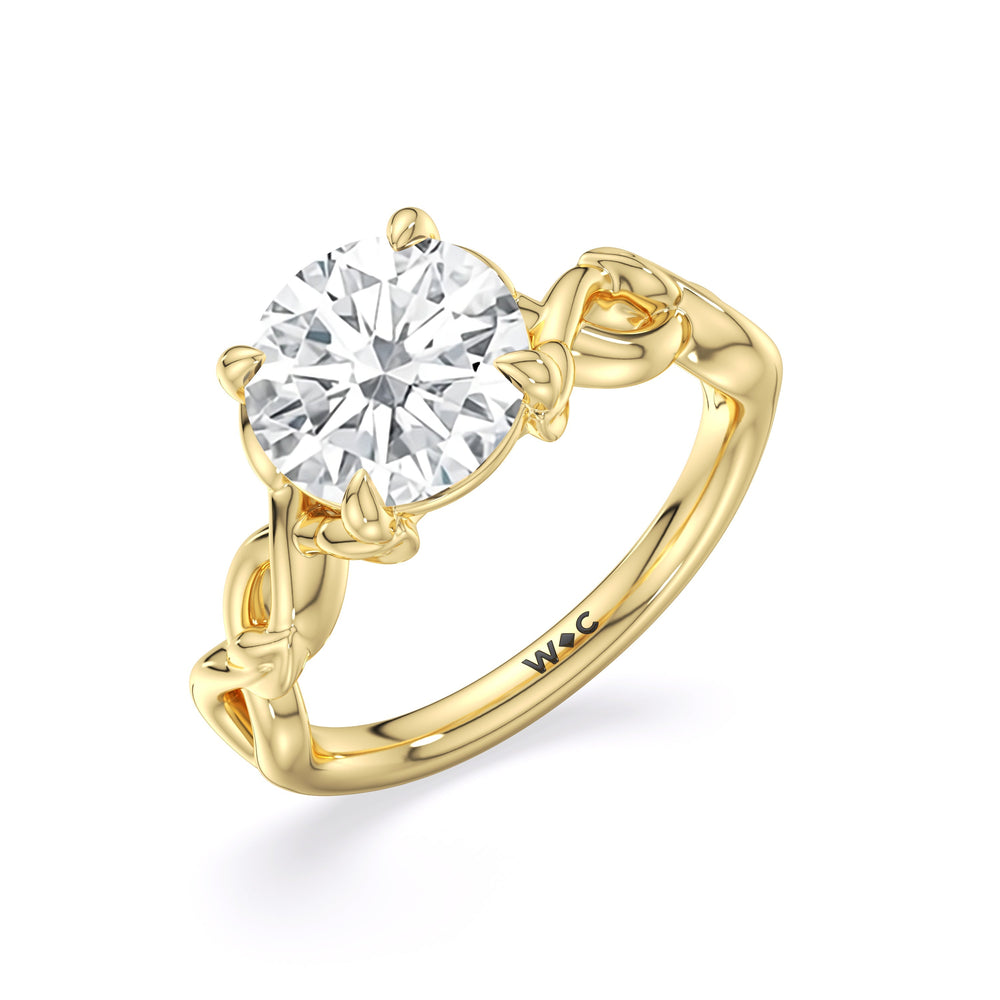 Whispering Vine Solitaire Engagement Ring with Round Cut Diamond in 14KT Yellow Gold view 5
