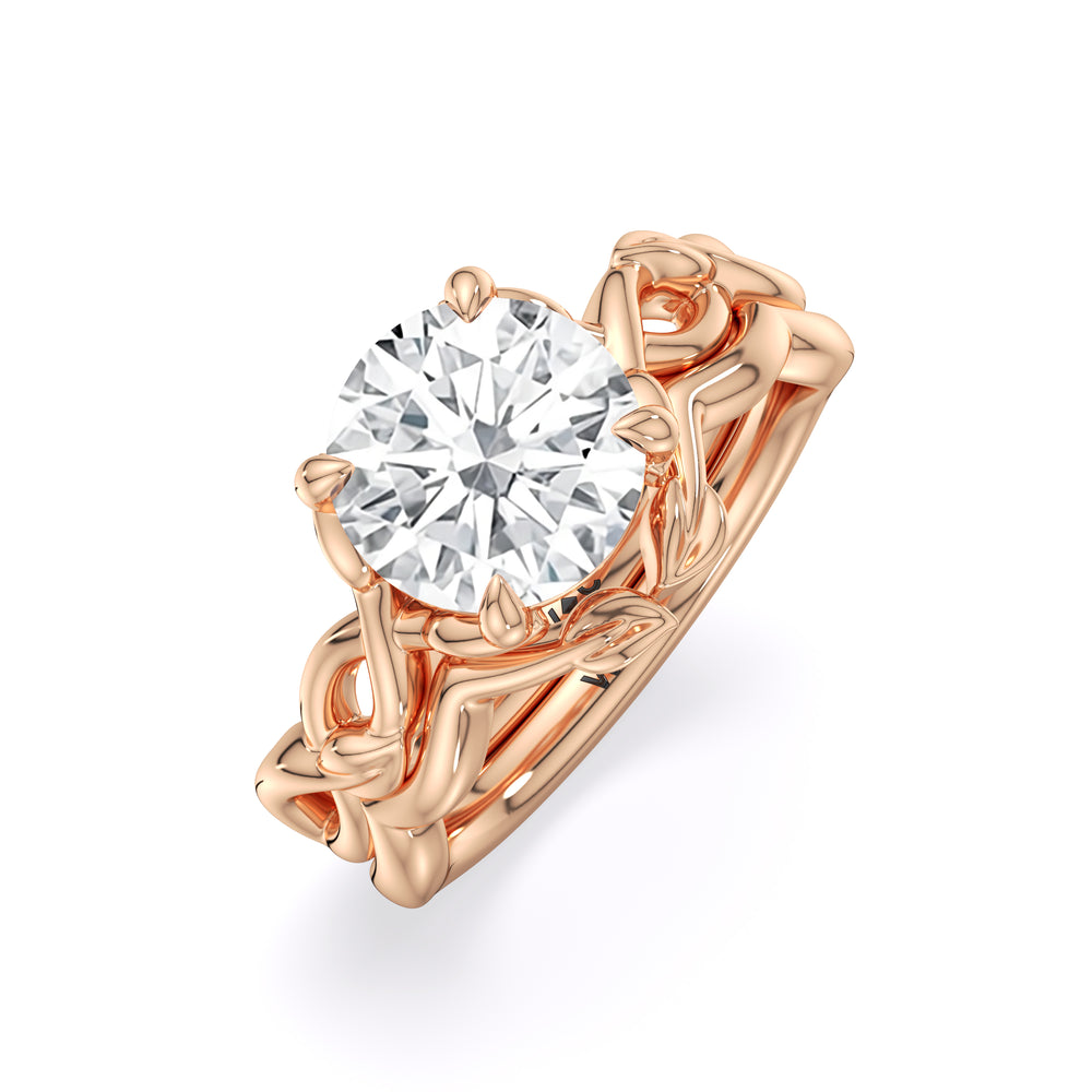 Whispering Vine Solitaire Wedding Band with 18KT Rose Gold Cut Diamond in 14KT Rose Gold view 3
