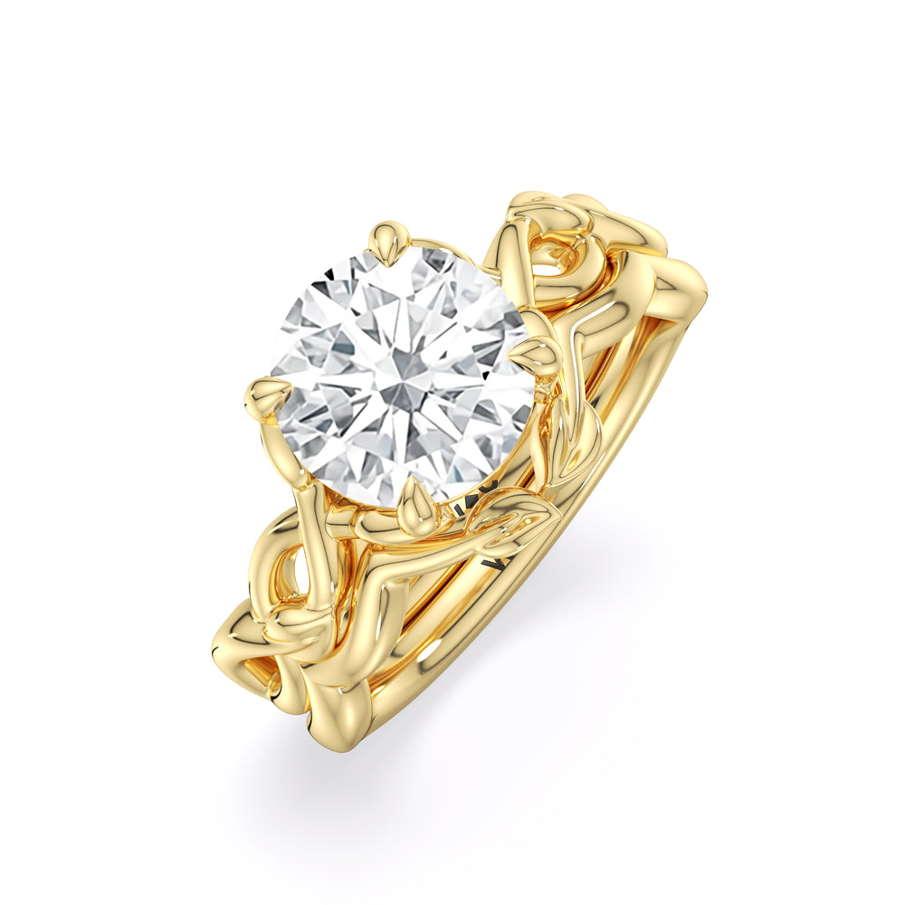 Whispering Vine Solitaire Wedding Band with 18KT Yellow Gold Cut Diamond in 14KT Yellow Gold view 3

