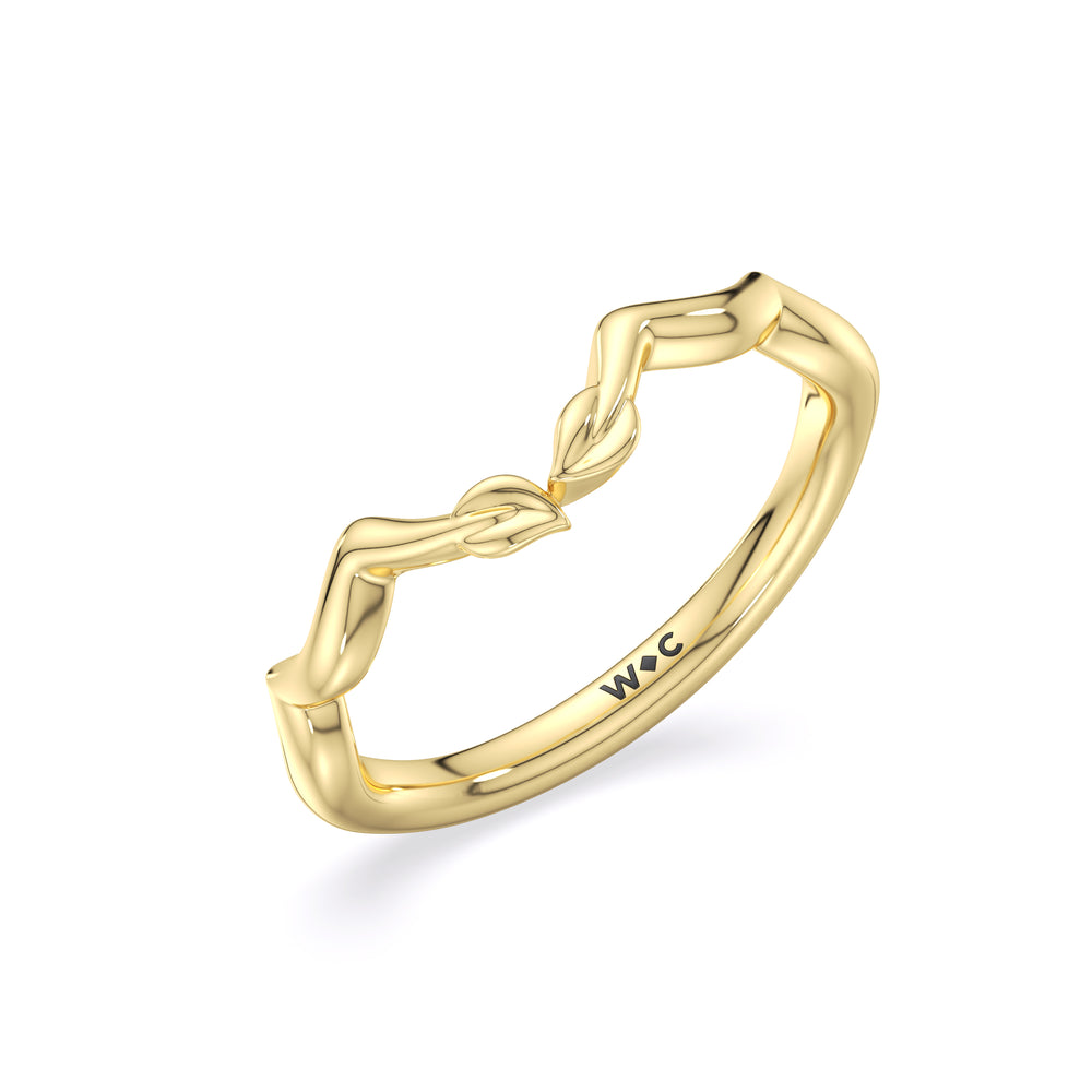 Whispering Vine Solitaire Wedding Band with 18KT Yellow Gold Cut Diamond in 14KT Yellow Gold view 4
