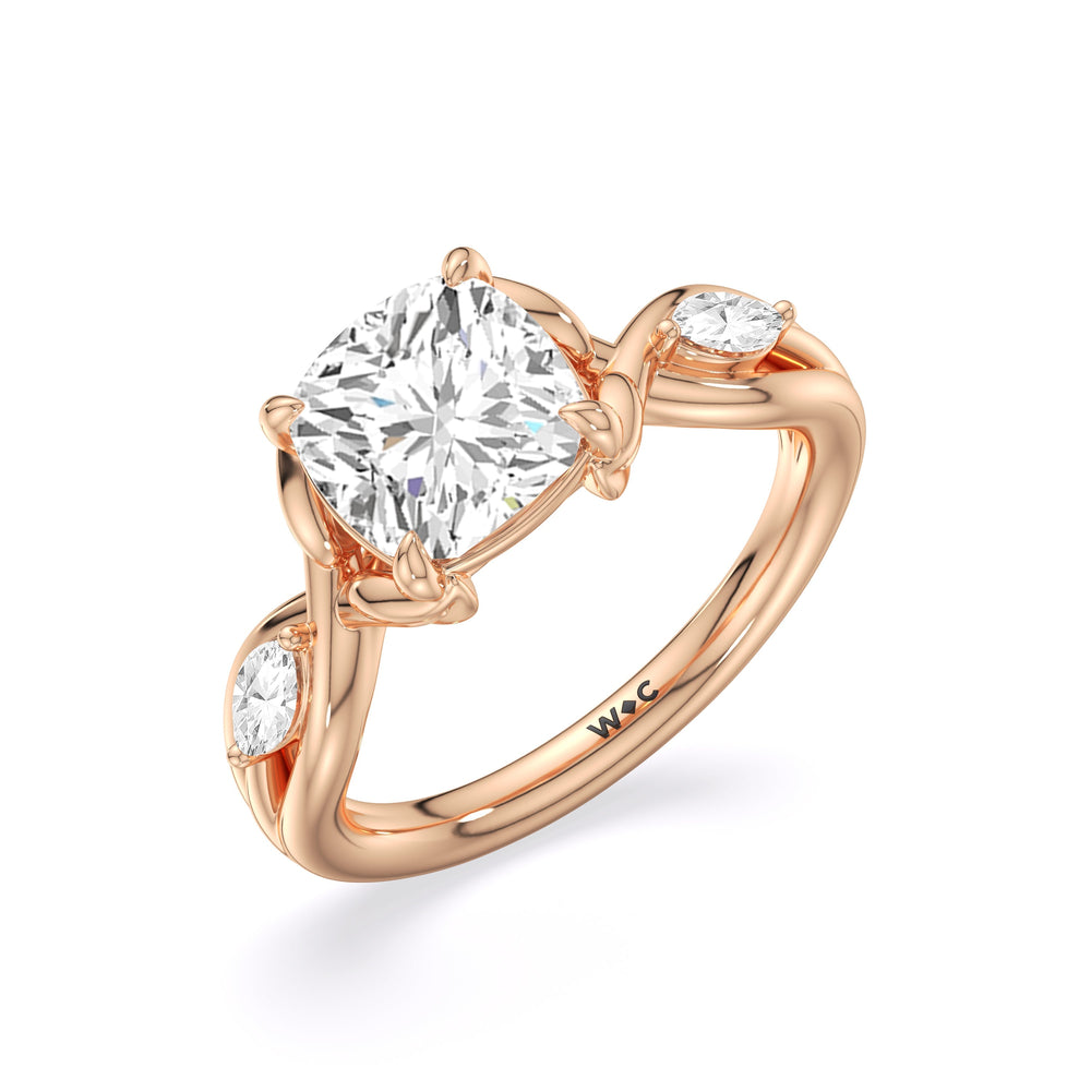 Garden Vine Engagement Ring with Cushion Cut Diamond in 14KT Rose Gold view 5
