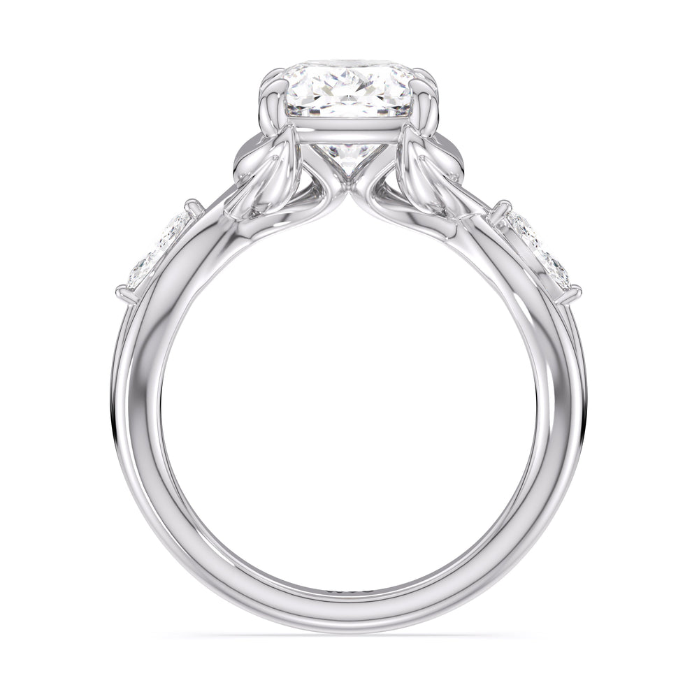 Garden Vine Engagement Ring with Cushion Cut Diamond in 14KT Platinum view 4
