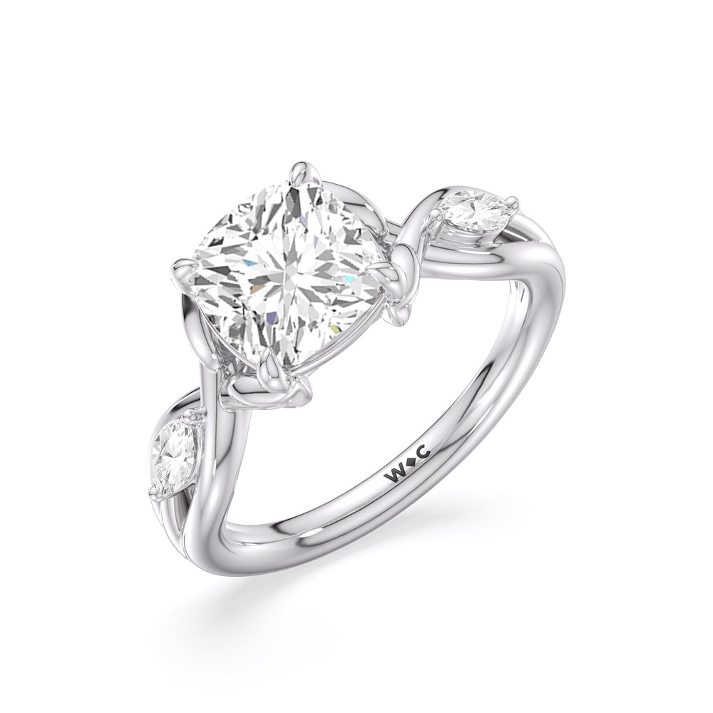 Garden Vine Engagement Ring with Cushion Cut Diamond in 14KT Platinum view 5
