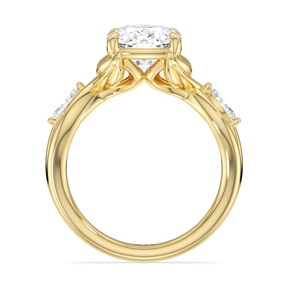 Garden Vine Engagement Ring with Cushion Cut Diamond in 14KT Yellow Gold view 4
