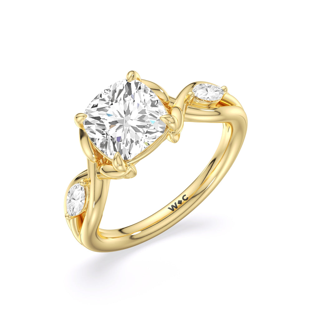 Garden Vine Engagement Ring with Cushion Cut Diamond in 14KT Yellow Gold view 5
