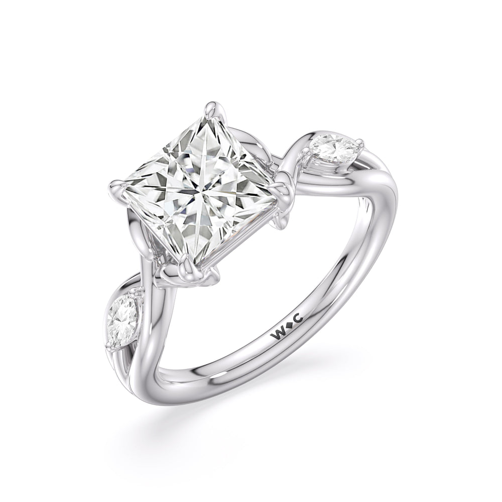 Garden Vine Engagement Ring with Princess Cut Diamond in 14KT Platinum view 5
