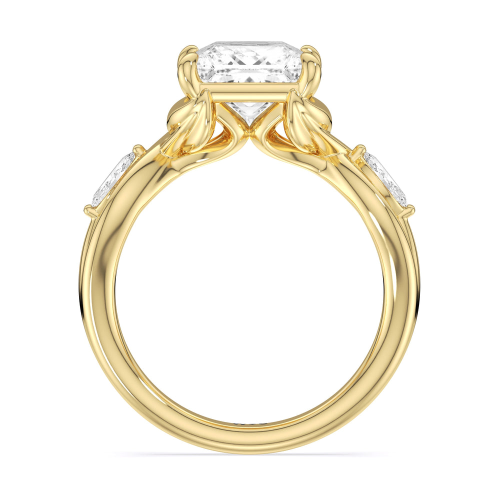 Garden Vine Engagement Ring with Princess Cut Diamond in 14KT Yellow Gold view 4

