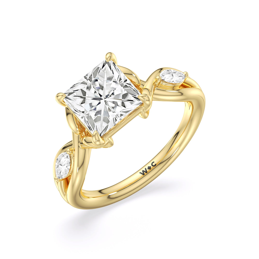 Garden Vine Engagement Ring with Princess Cut Diamond in 14KT Yellow Gold view 5
