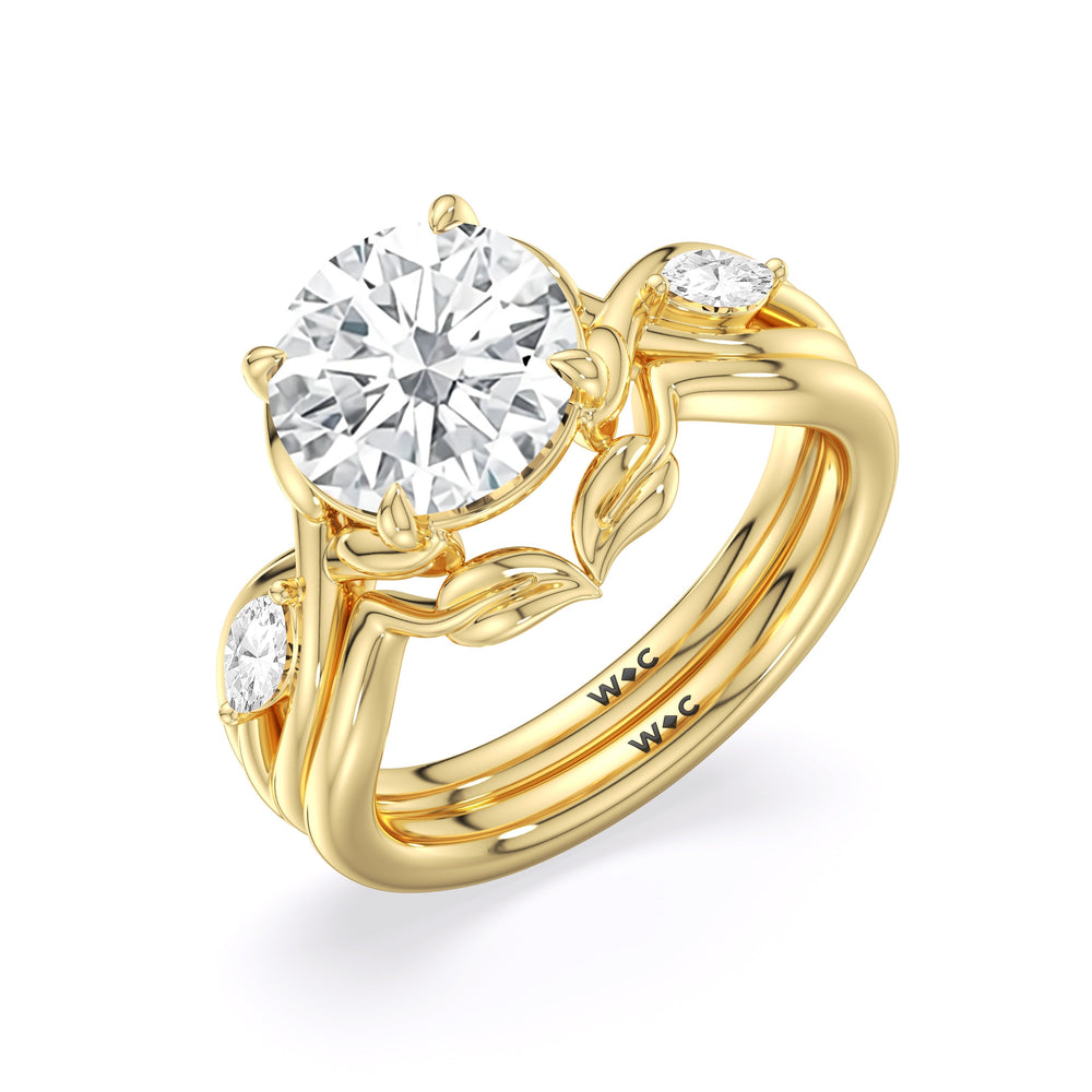 Garden Vine Engagement Ring with Princess Cut Diamond in 14KT Yellow Gold view 6
