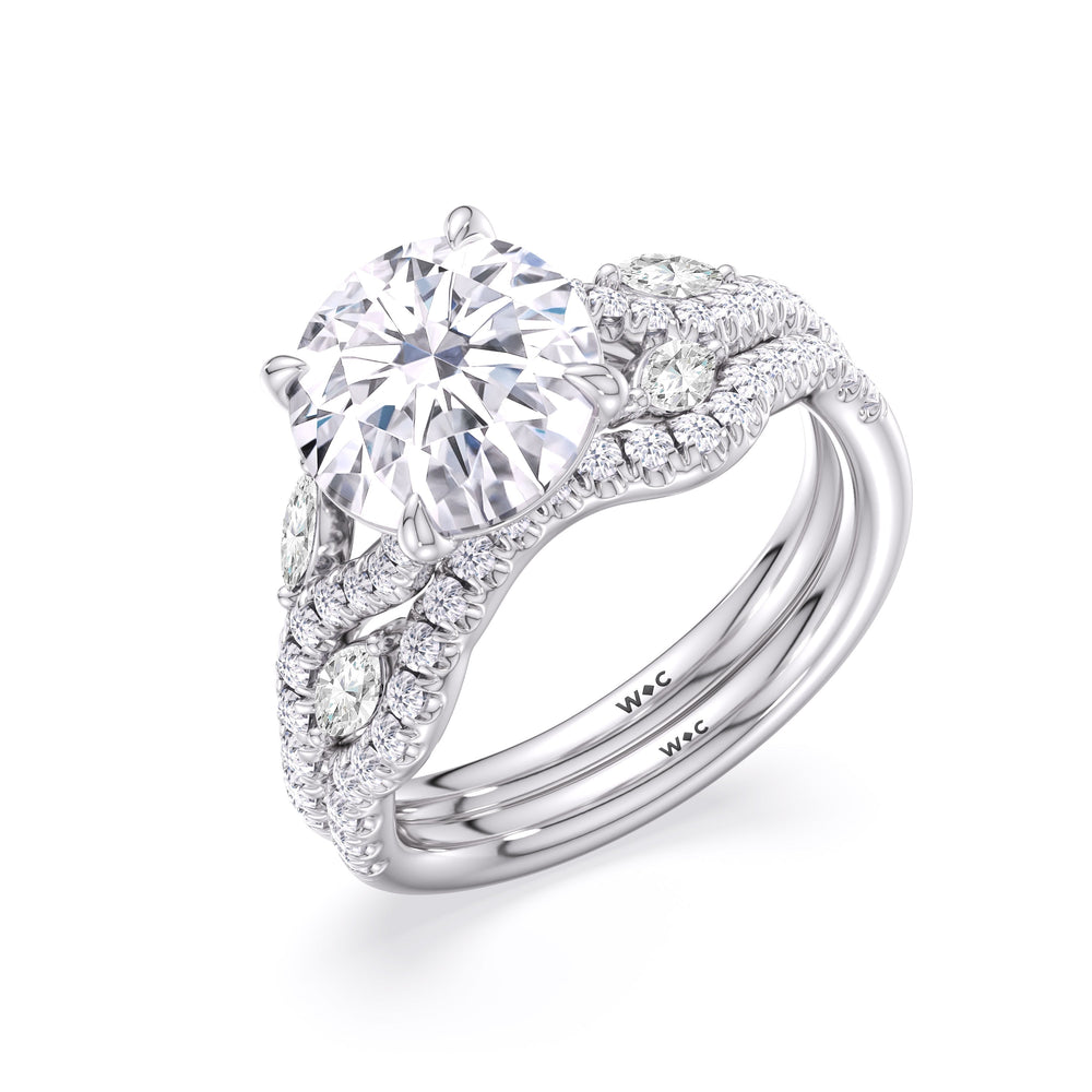 Timeless Vine Pave Engagement Ring with Round Cut Diamond in 14KT Platinum view 6
