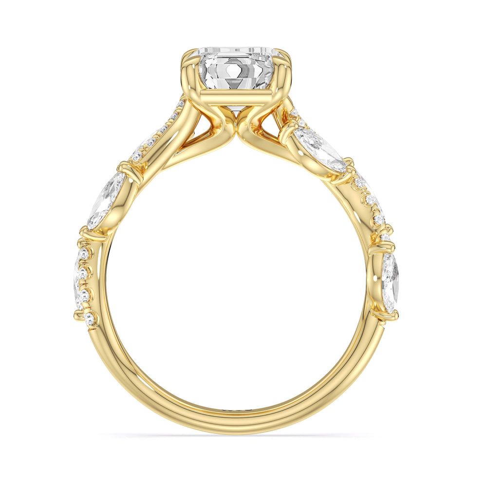 Rustic Vine Split Shank Engagement Ring with Emerald Cut Diamond in 14KT Yellow Gold view 4
