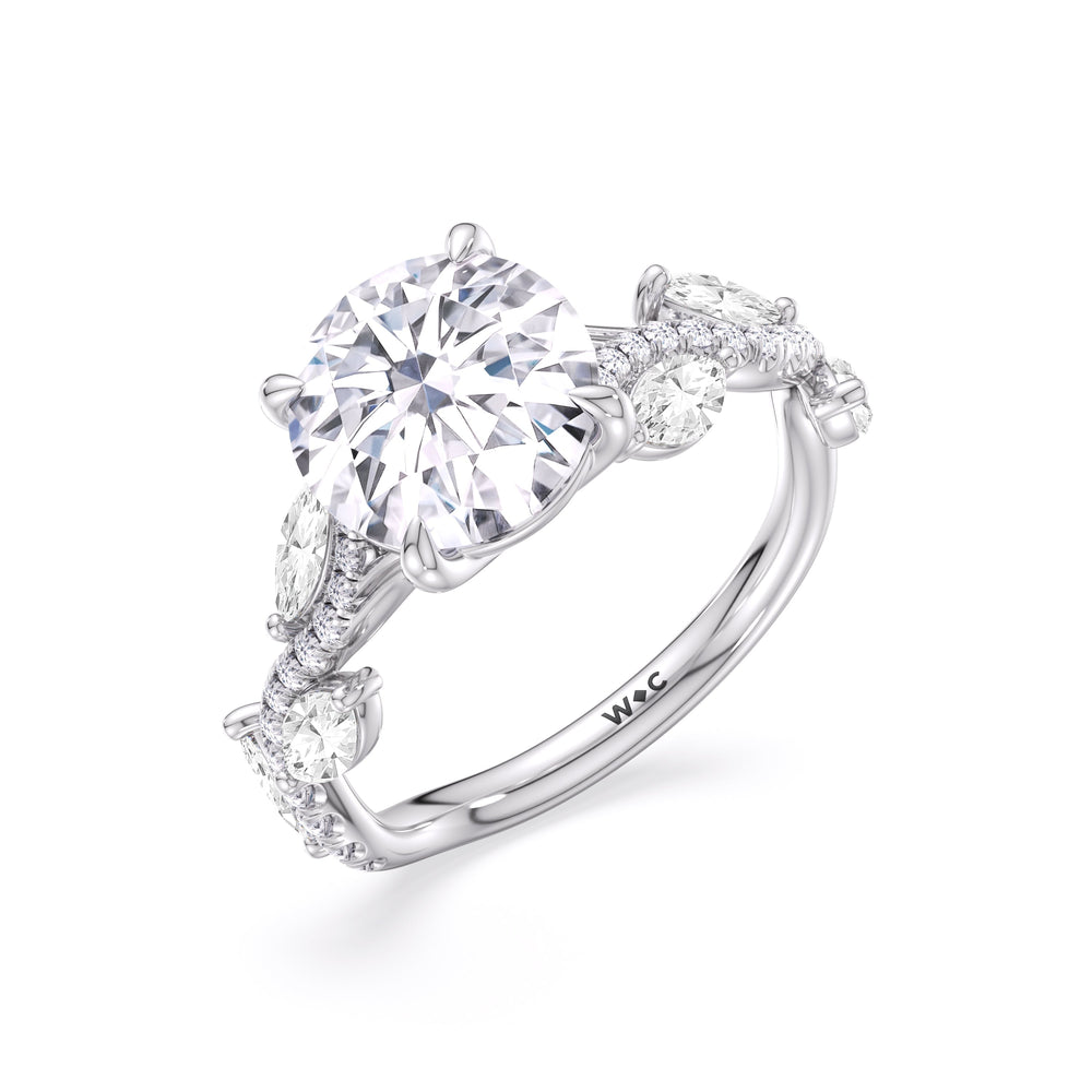 Rustic Vine Split Shank Engagement Ring with Round Cut Diamond in 14KT Platinum view 5
