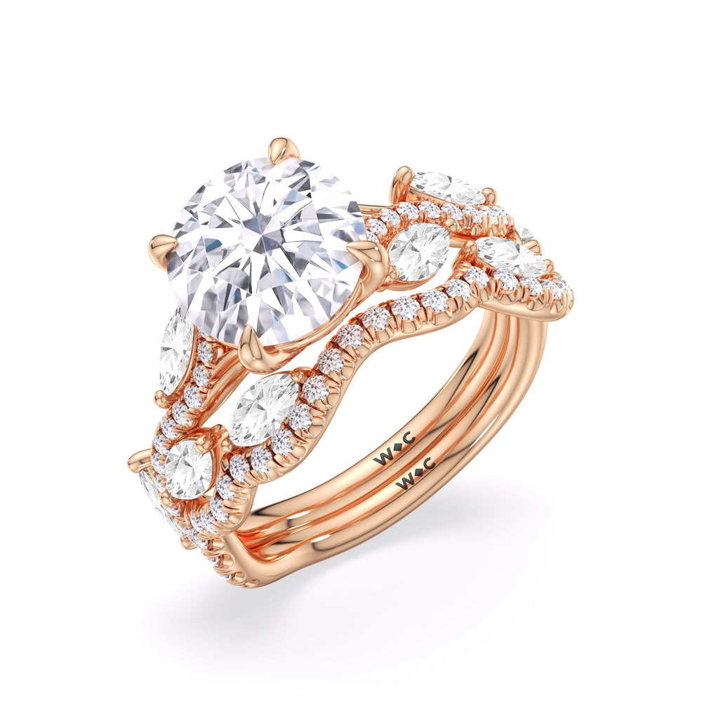 Rustic Vine Split Shank Diamond Wedding Band with 18KT Rose Gold Cut Diamond in 14KT Rose Gold view 5
