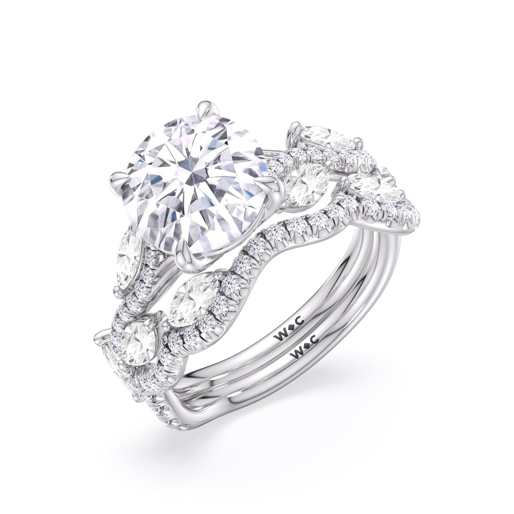 Rustic Vine Split Shank Diamond Wedding Band with Platinum Cut Diamond in 14KT Platinum view 5
