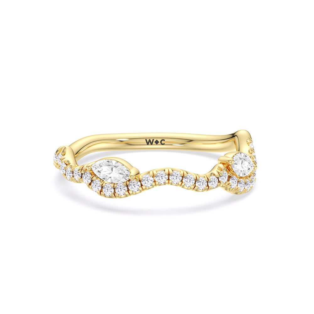 Rustic Vine Split Shank Diamond Wedding Band with 18KT Yellow Gold Cut Diamond in 14KT Yellow Gold view 1
