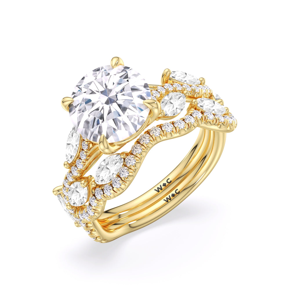 Rustic Vine Split Shank Diamond Wedding Band with 18KT Yellow Gold Cut Diamond in 14KT Yellow Gold view 5
