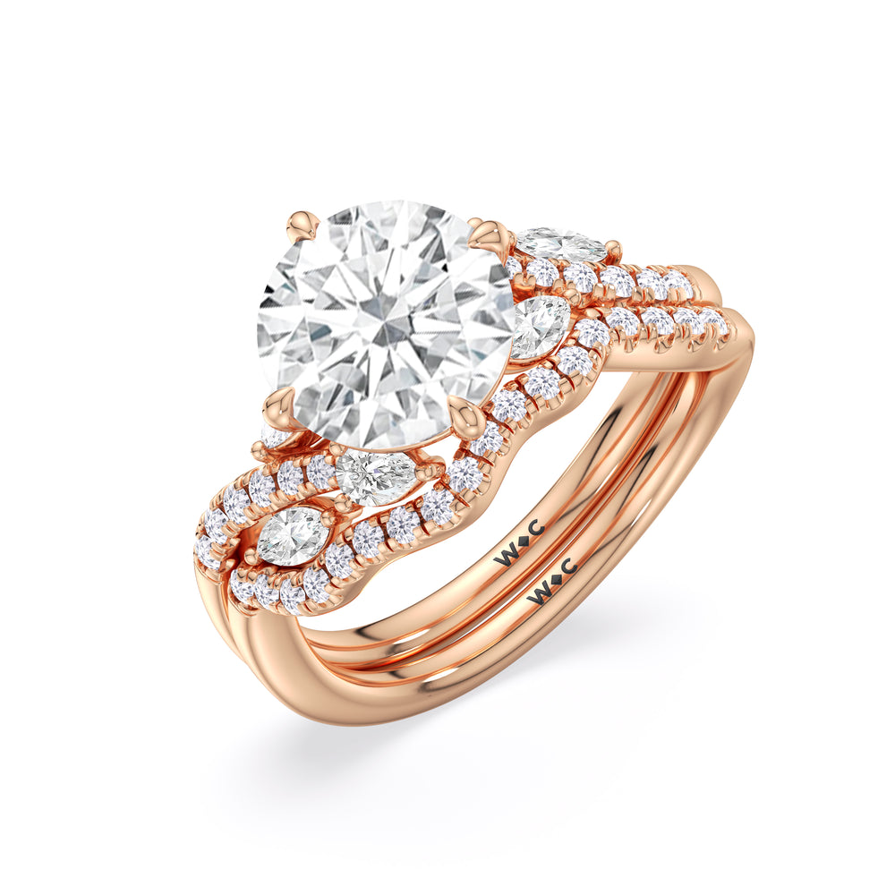 Enchanting Vine Diamond Wedding Band with 18KT Rose Gold Cut Diamond in 14KT Rose Gold view 3
