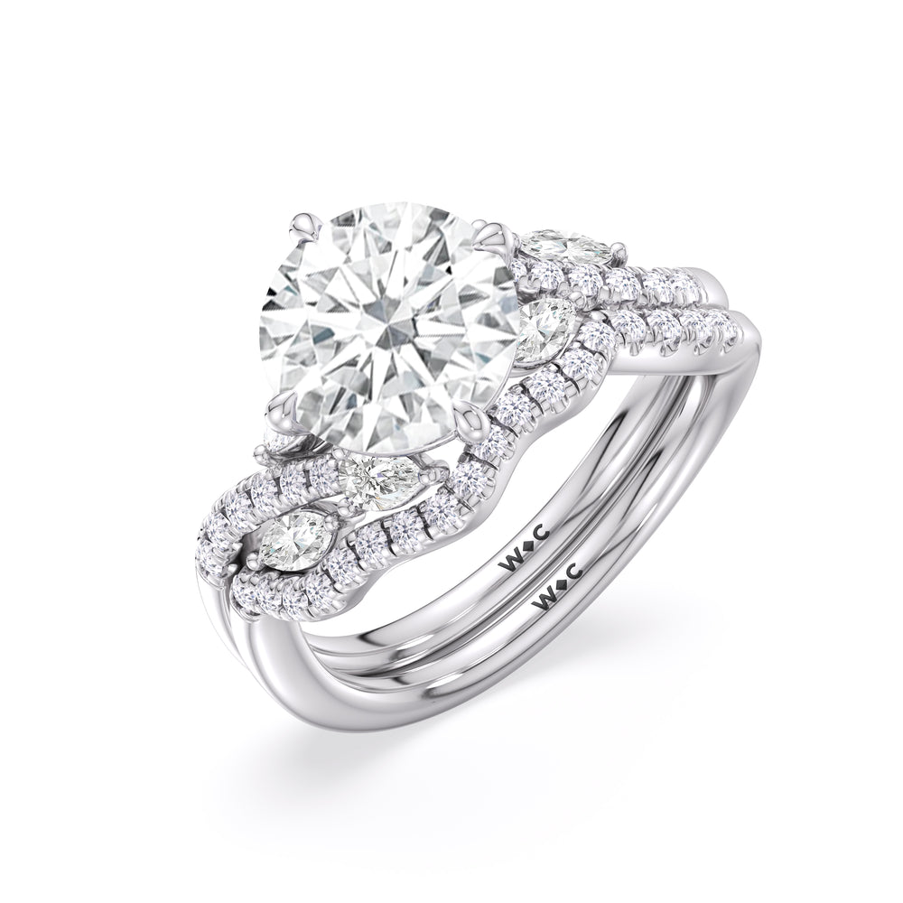 Enchanting Vine Diamond Wedding Band with Platinum Cut Diamond in 14KT Platinum view 3
