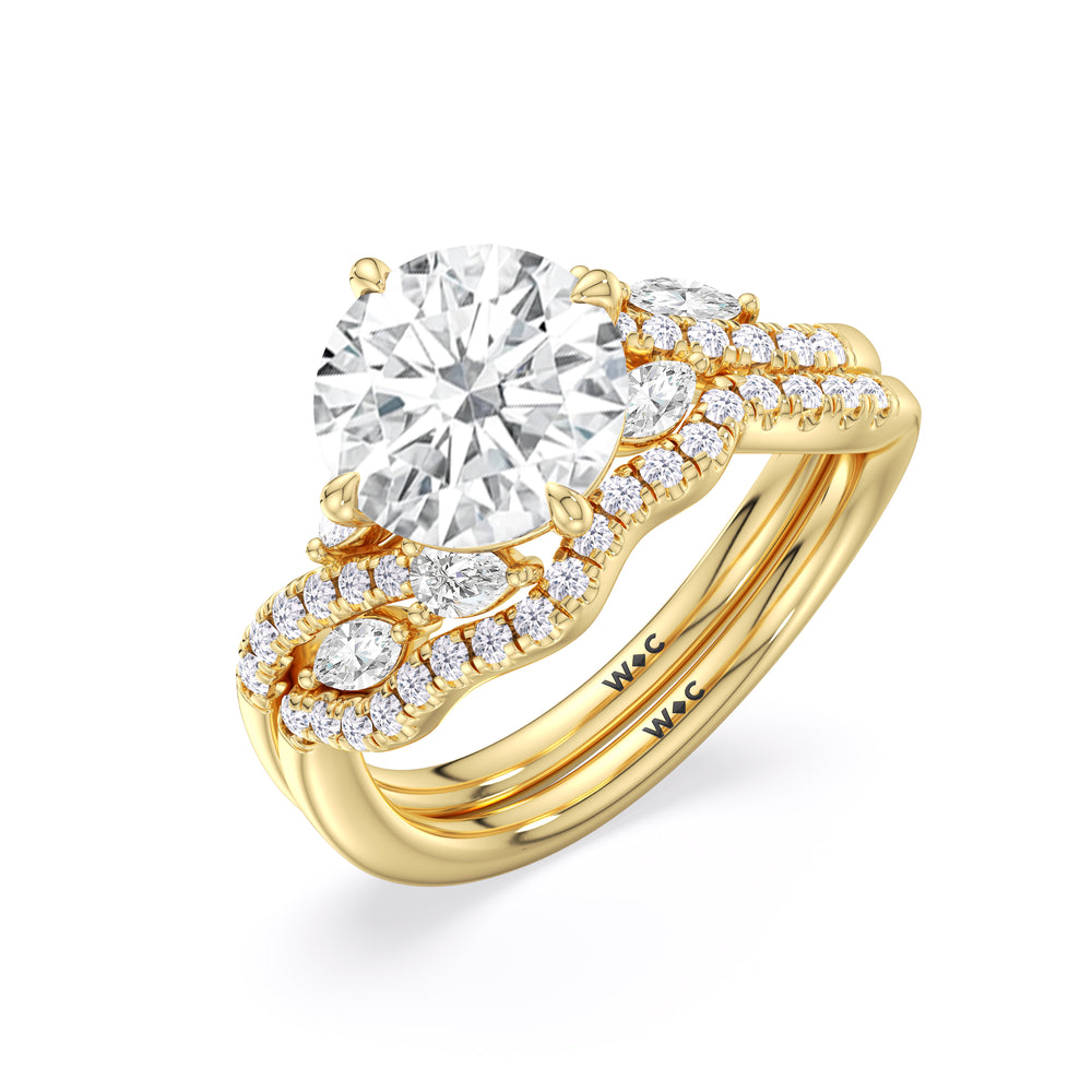 Enchanting Vine Diamond Wedding Band with 18KT Yellow Gold Cut Diamond in 14KT Yellow Gold view 3
