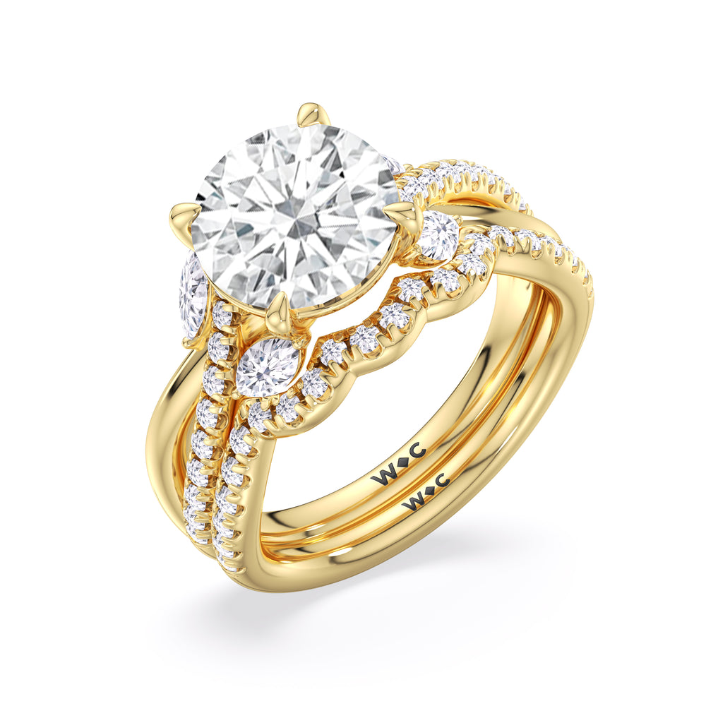 Winding Vine Diamond Wedding Band with 18KT Yellow Gold Cut Diamond in 14KT Yellow Gold view 3
