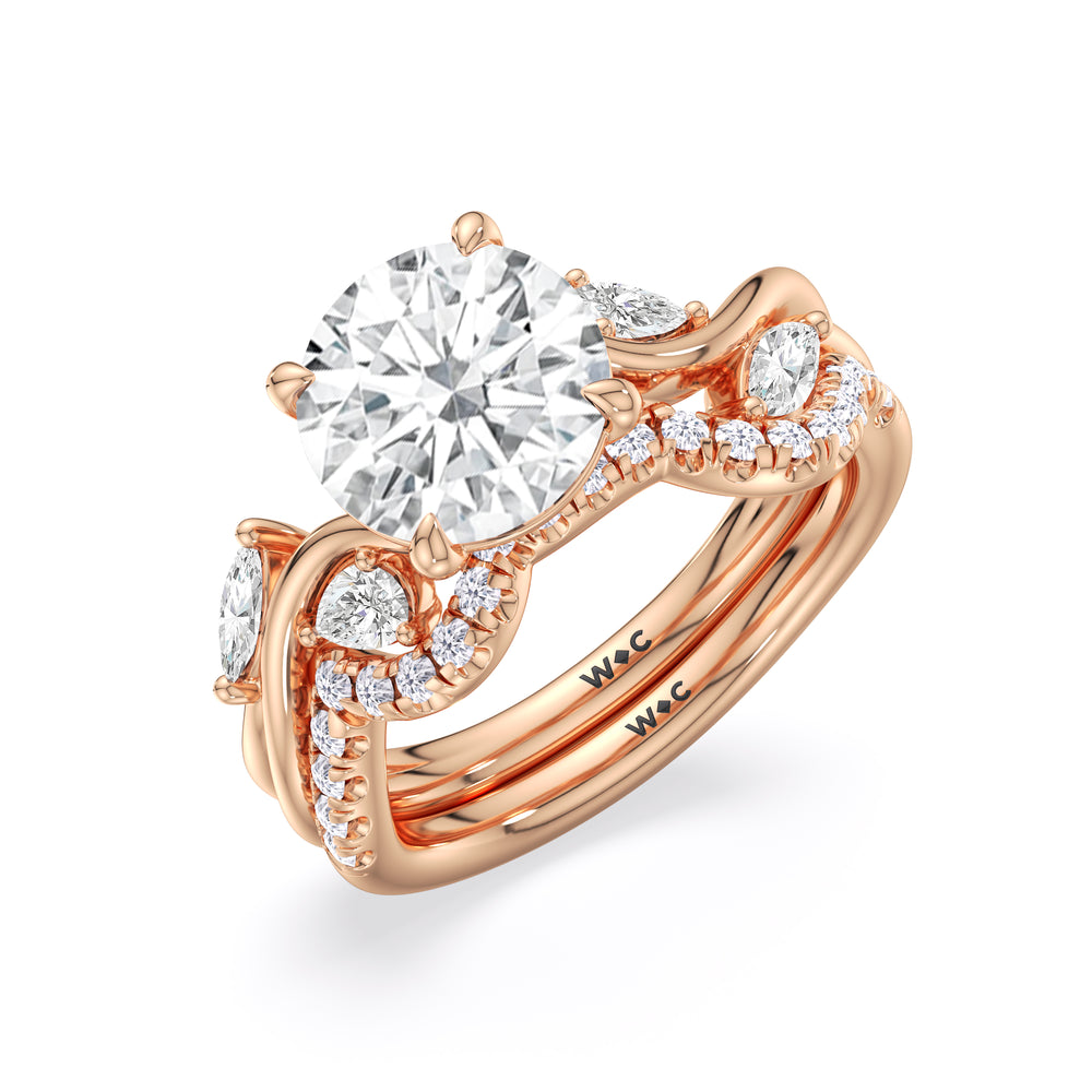 Vintage Vine Diamond Wedding Band with 18KT Rose Gold Cut Diamond in 14KT Rose Gold view 3
