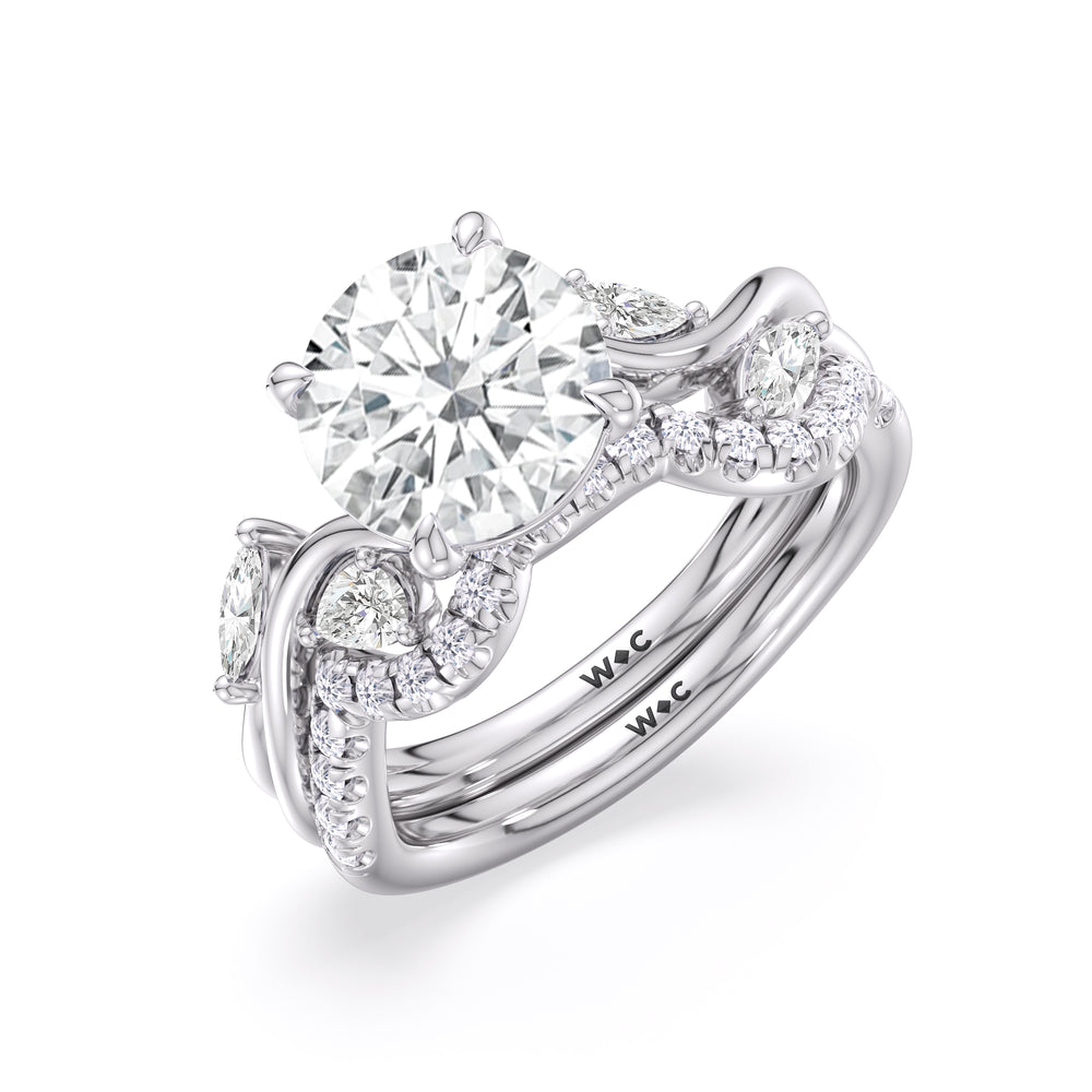 Vintage Vine Diamond Wedding Band with Platinum Cut Diamond in 14KT Platinum view 3

