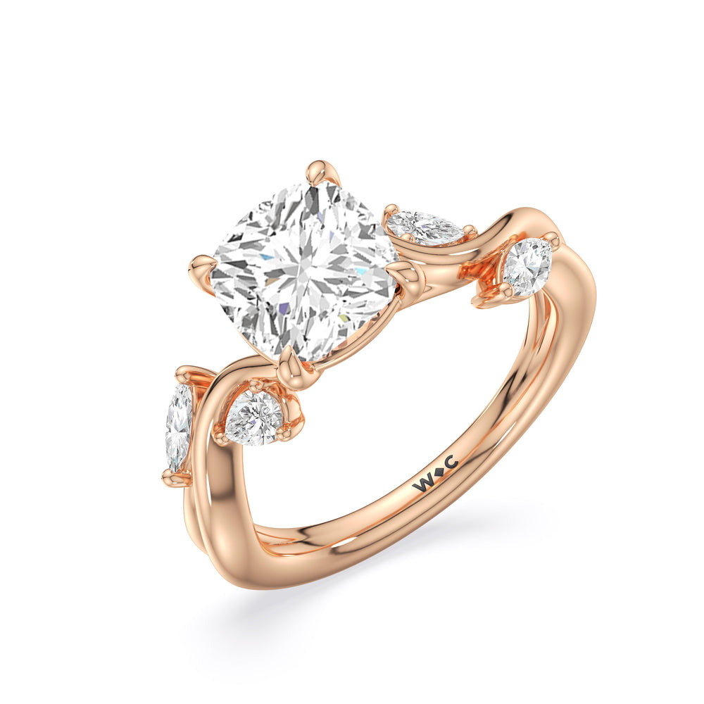 Vintage Vine Engagement Ring with Cushion Cut Diamond in 14KT Rose Gold view 3
