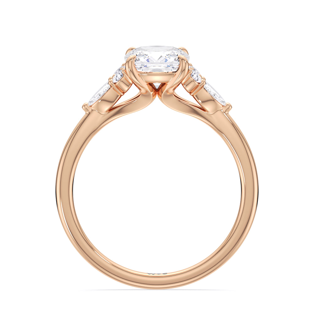 Fine Trio Cluster Engagement Ring with Cushion Cut Diamond in 14KT Rose Gold view 2
