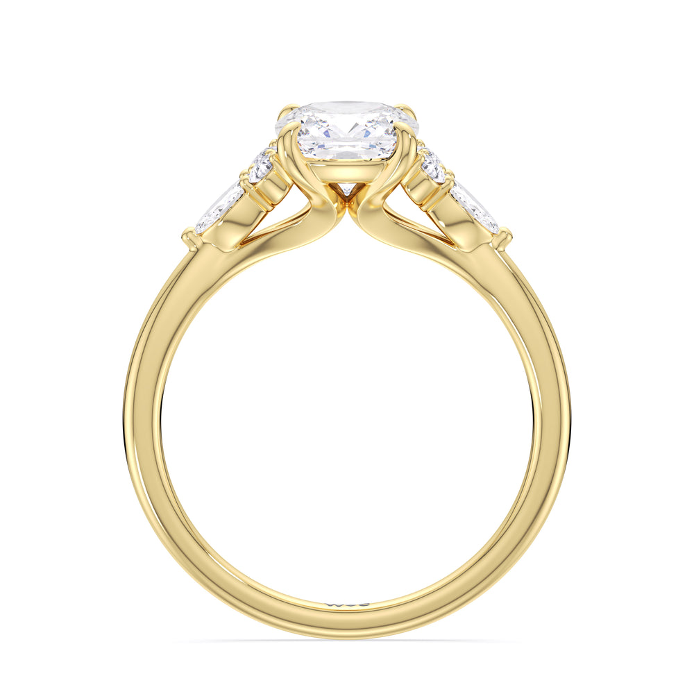 Fine Trio Cluster Engagement Ring with Cushion Cut Diamond in 14KT Yellow Gold view 2
