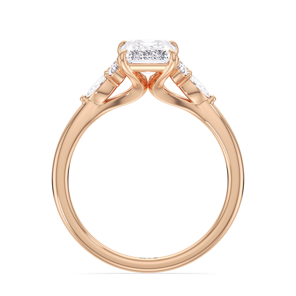 Fine Trio Cluster Engagement Ring with Radiant Cut Diamond in 14KT Rose Gold view 2
