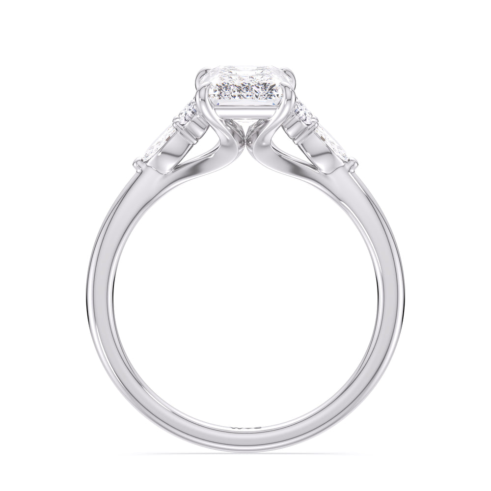 Fine Trio Cluster Engagement Ring with Radiant Cut Diamond in 14KT Platinum view 2
