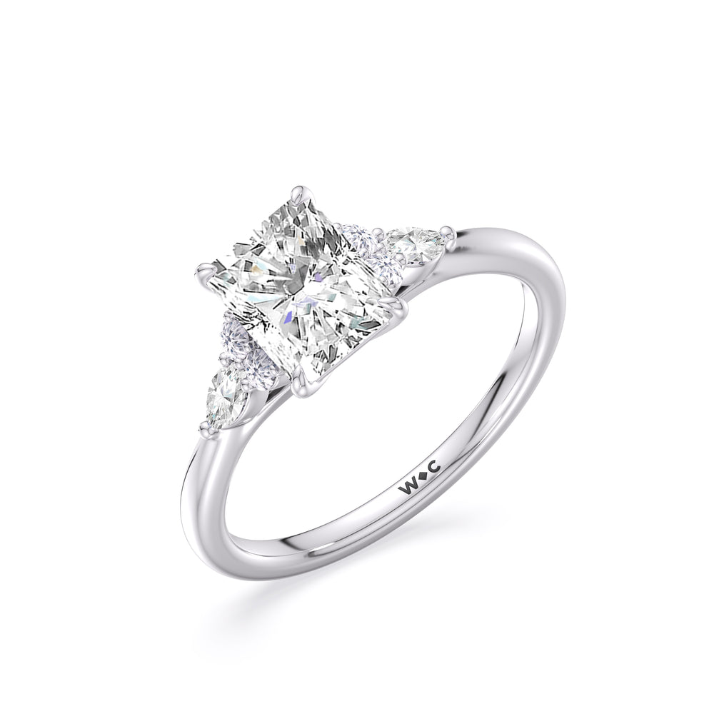 Fine Trio Cluster Engagement Ring with Radiant Cut Diamond in 14KT Platinum view 4
