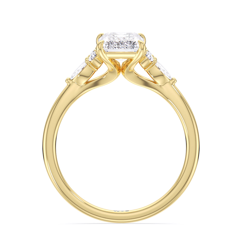Fine Trio Cluster Engagement Ring with Radiant Cut Diamond in 14KT Yellow Gold view 2
