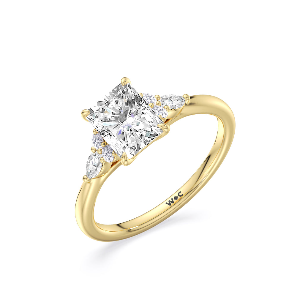 Fine Trio Cluster Engagement Ring with Radiant Cut Diamond in 14KT Yellow Gold view 4
