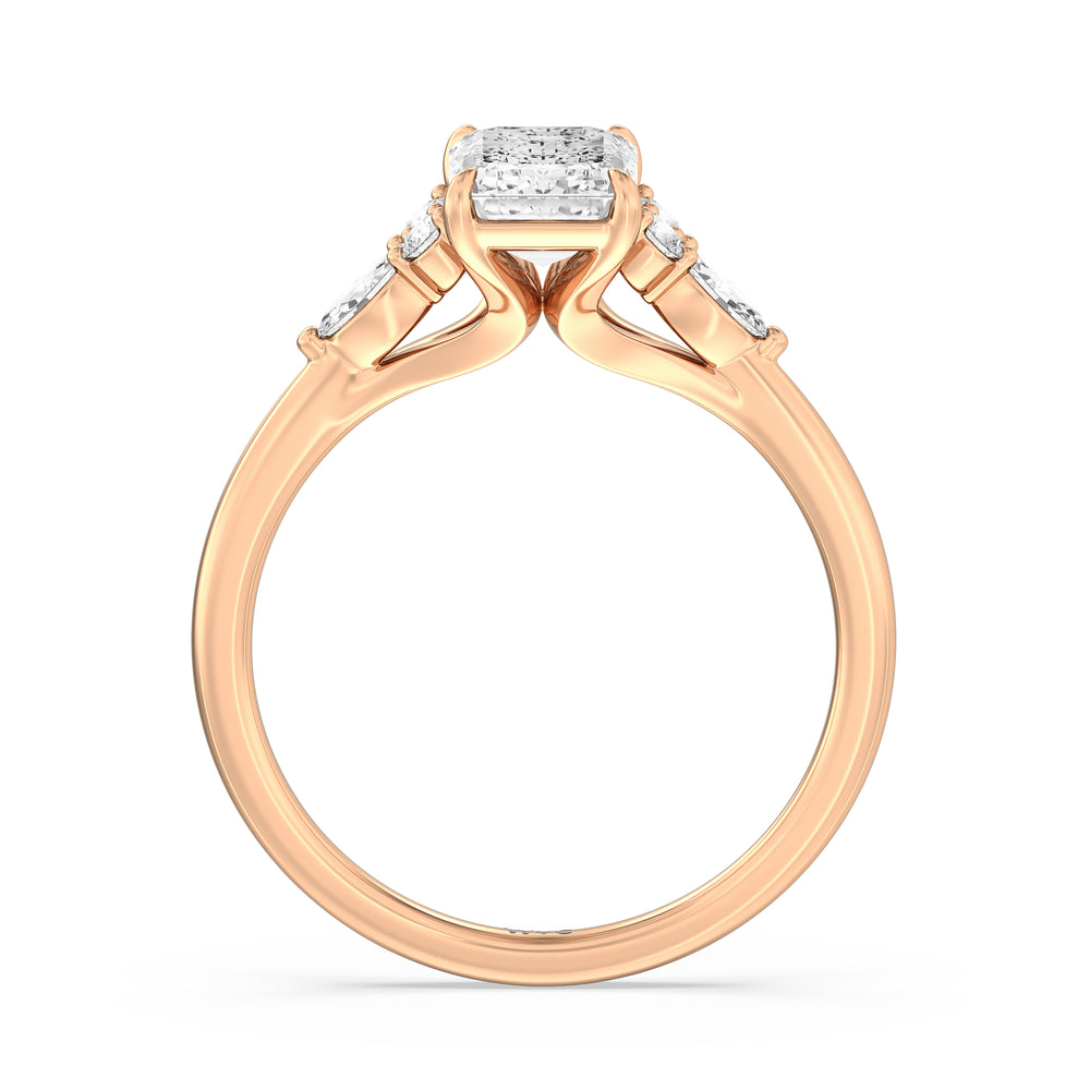 Fine Trio Cluster Engagement Ring with Emerald Cut Diamond in 14KT Rose Gold view 2
