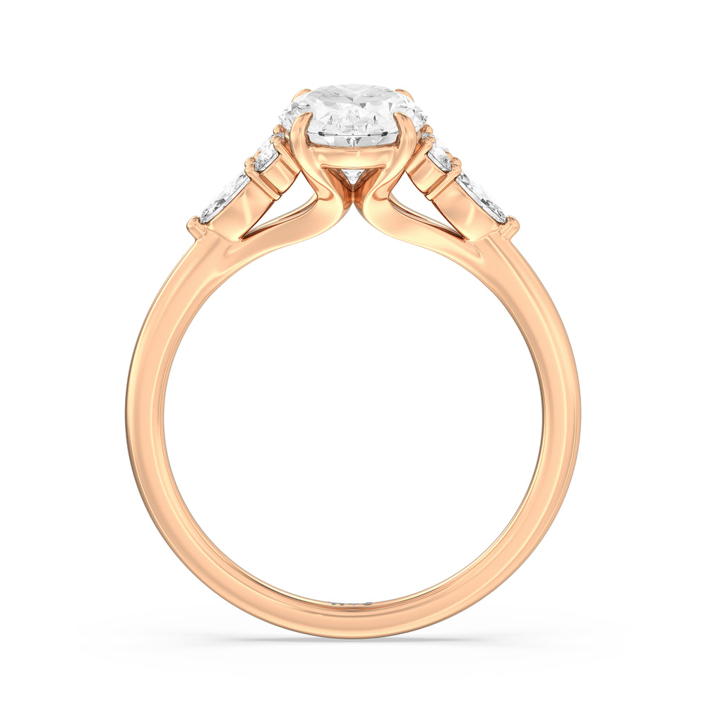 Fine Trio Cluster Engagement Ring with Oval Cut Diamond in 14KT Rose Gold view 2
