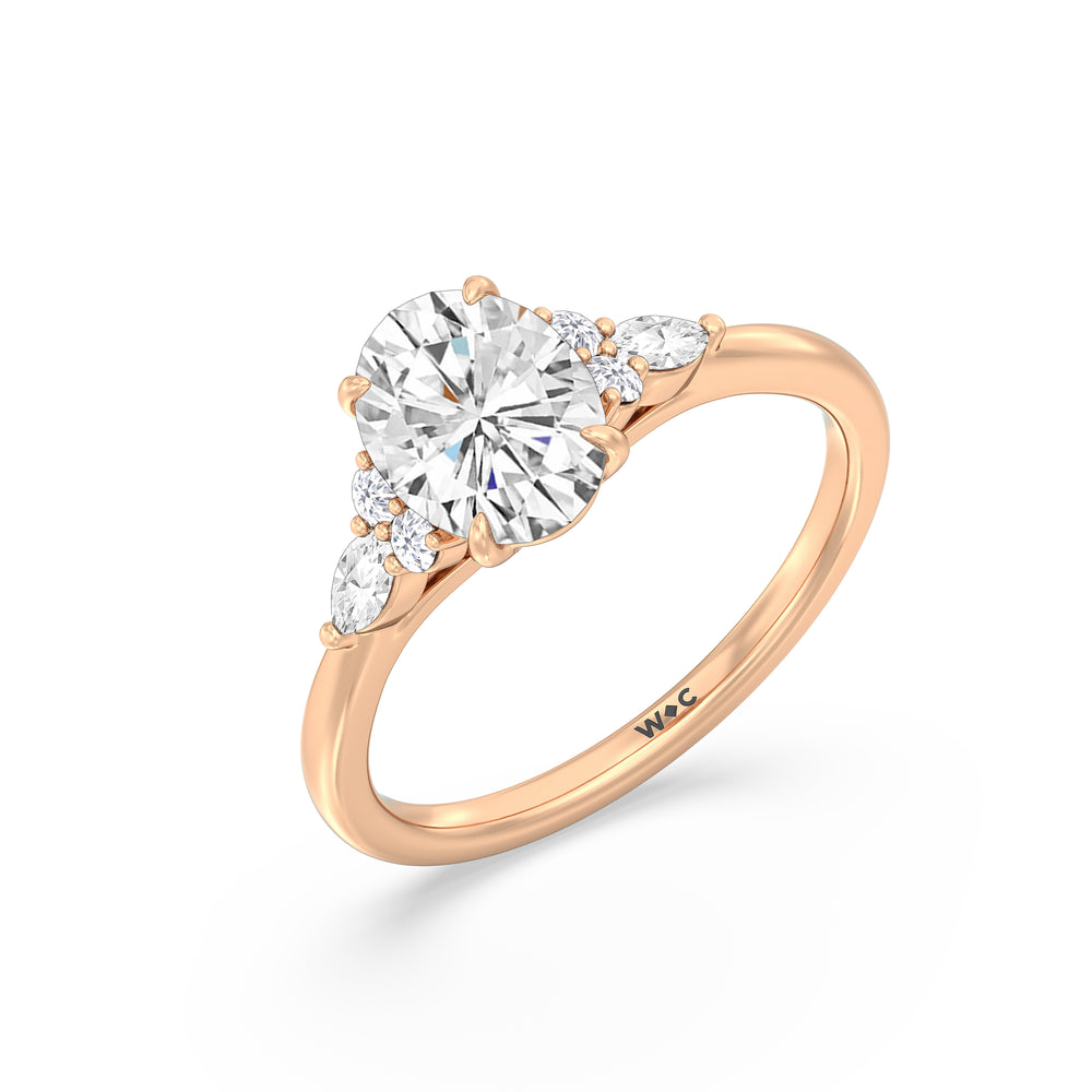 Fine Trio Cluster Engagement Ring with Oval Cut Diamond in 14KT Rose Gold view 4
