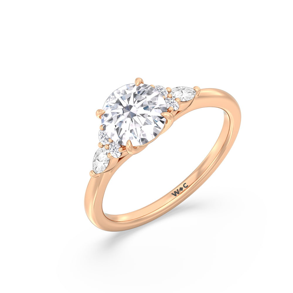 Fine Trio Cluster Engagement Ring with Round Cut Diamond in 14KT Rose Gold view 4
