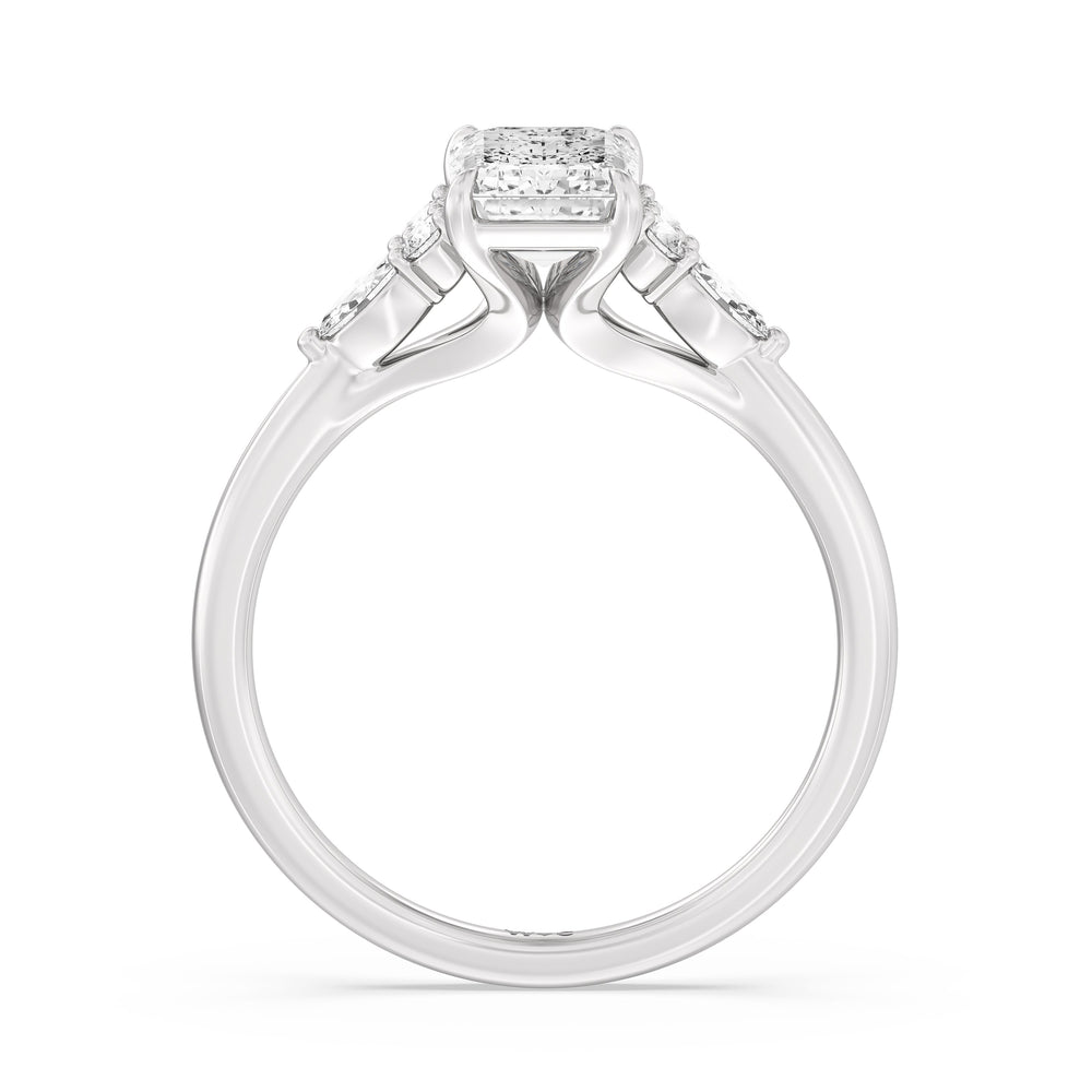 Fine Trio Cluster Engagement Ring with Emerald Cut Diamond in 14KT Platinum view 4

