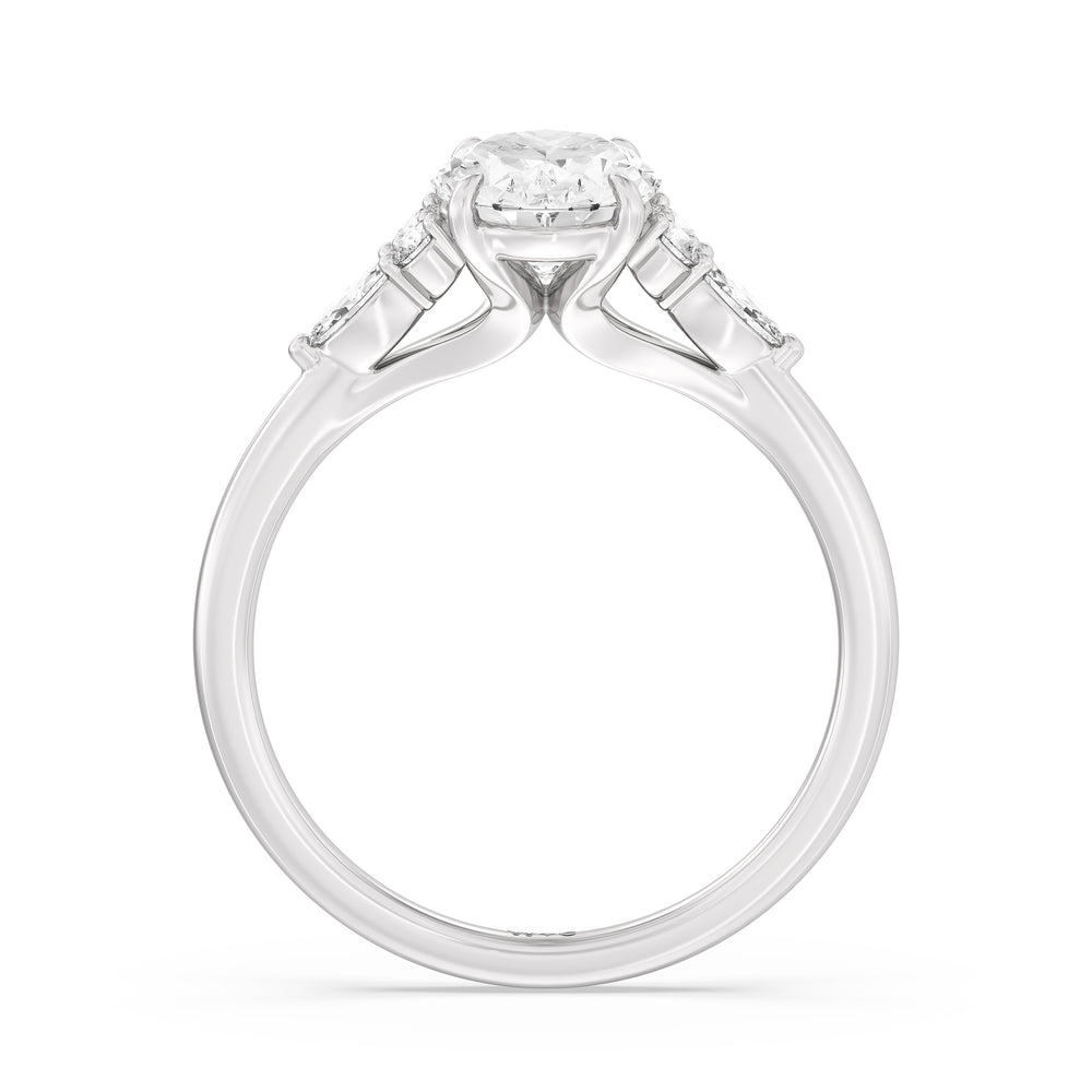Fine Trio Cluster Engagement Ring with Oval Cut Diamond in 14KT Platinum view 2
