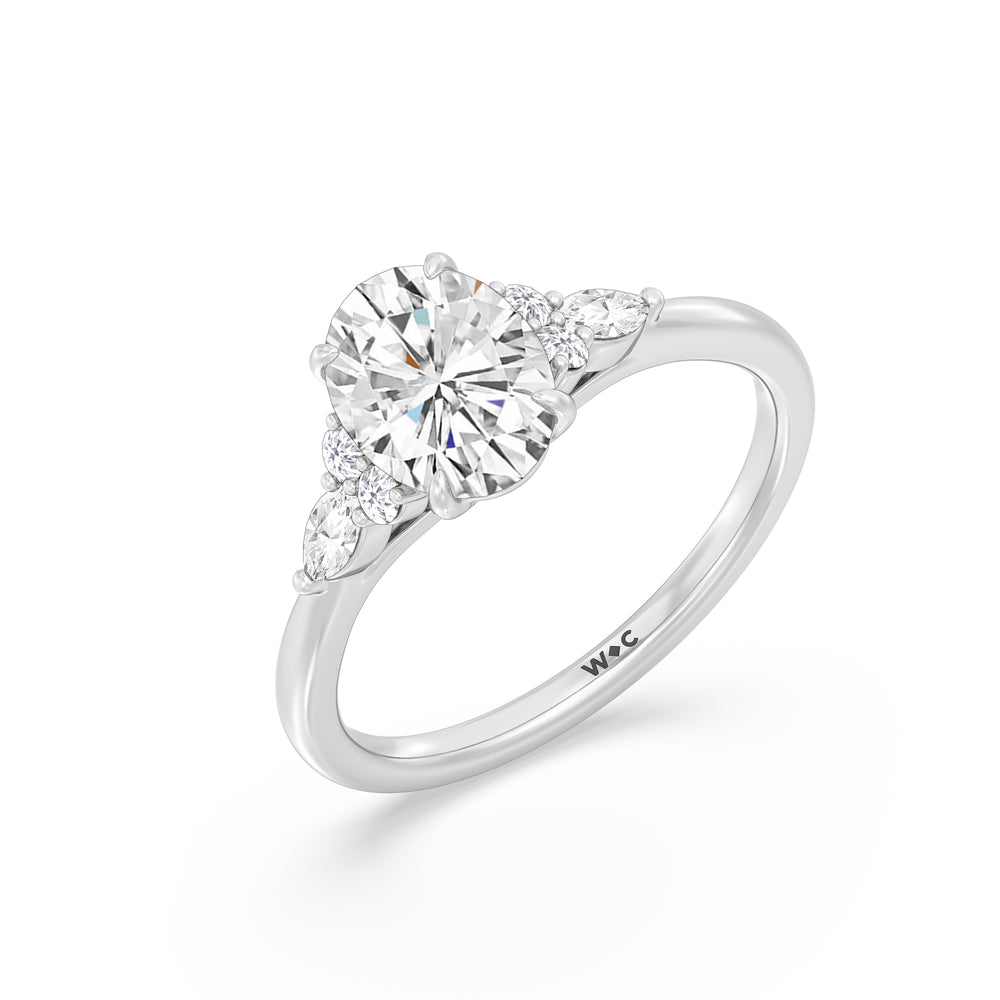 Fine Trio Cluster Engagement Ring with Oval Cut Diamond in 14KT Platinum view 4
