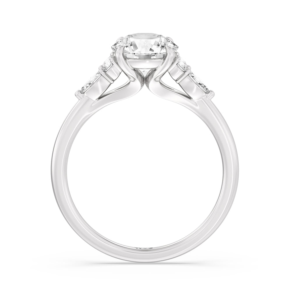 Fine Trio Cluster Engagement Ring with Round Cut Diamond in 14KT Platinum view 2
