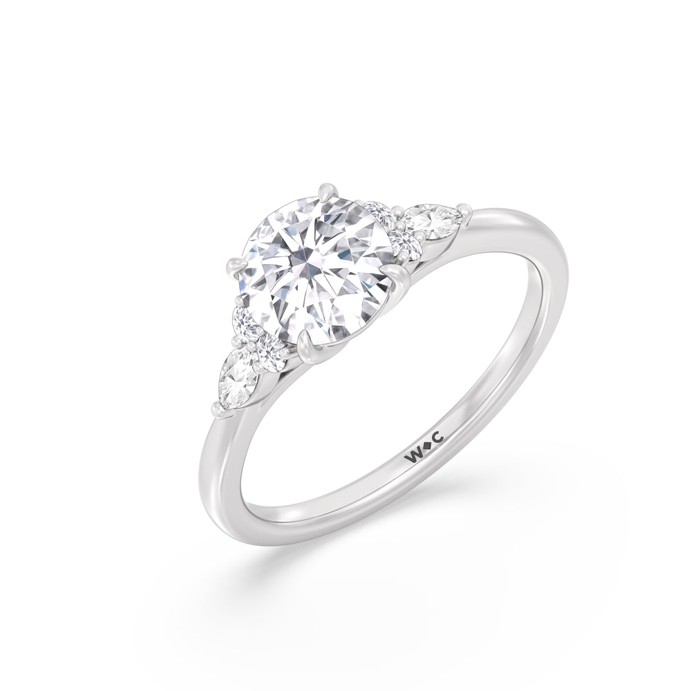 Fine Trio Cluster Engagement Ring with Round Cut Diamond in 14KT Platinum view 4
