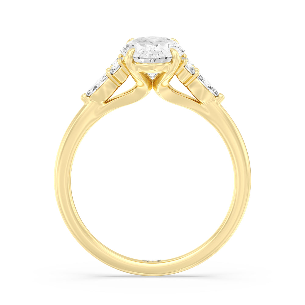 Fine Trio Cluster Engagement Ring with Oval Cut Diamond in 14KT Yellow Gold view 2
