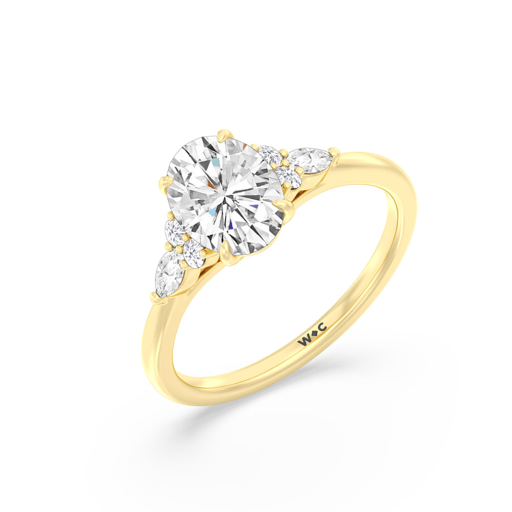 Fine Trio Cluster Engagement Ring with Oval Cut Diamond in 14KT Yellow Gold view 4
